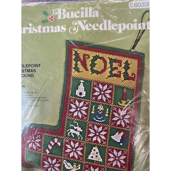 Bucilla Christmas Needlepoint Stocking Kit Noel Santa 60330 Vintage 12" Long - Picture 2 of 3